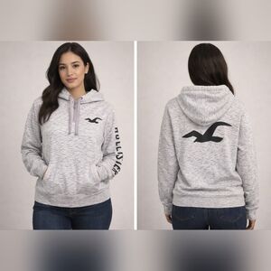 Hollister Women's Light Gray Hoodie with Black Logo